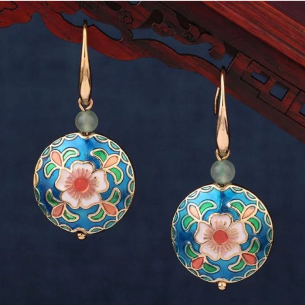 NEW 14 Gold Plated Flower Vintage Venturine Earrings Last One - Picture 4 of 16